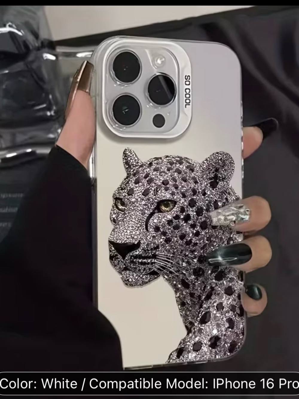 White Leopard Crystal iPhone Case - Compatible with iPhone 16 Pro
